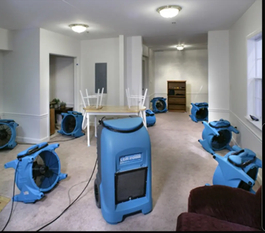 Air movers and dehumidifier setup for Water Extraction & Removal in Boxford