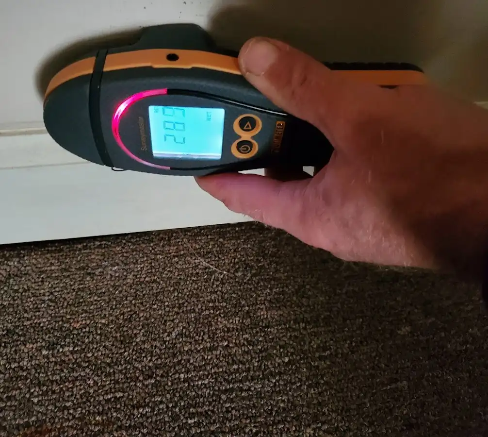 Moisture detection at baseboard during Burst Pipe Cleanup in Boxford